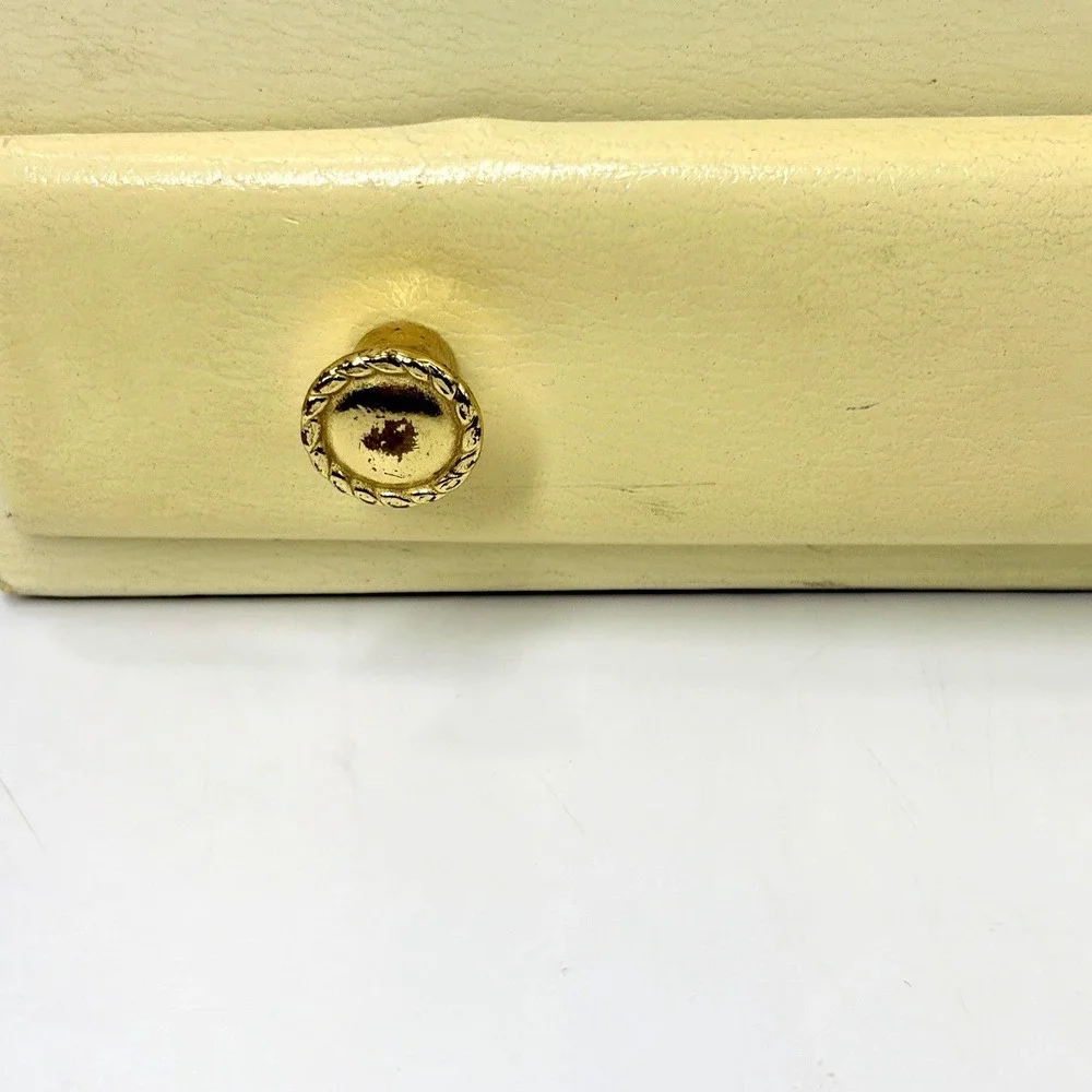 Vintage Jewelry Box Ivory Gold 3 Tier w/ Drawer Red Velvet Satin Lining 12x8